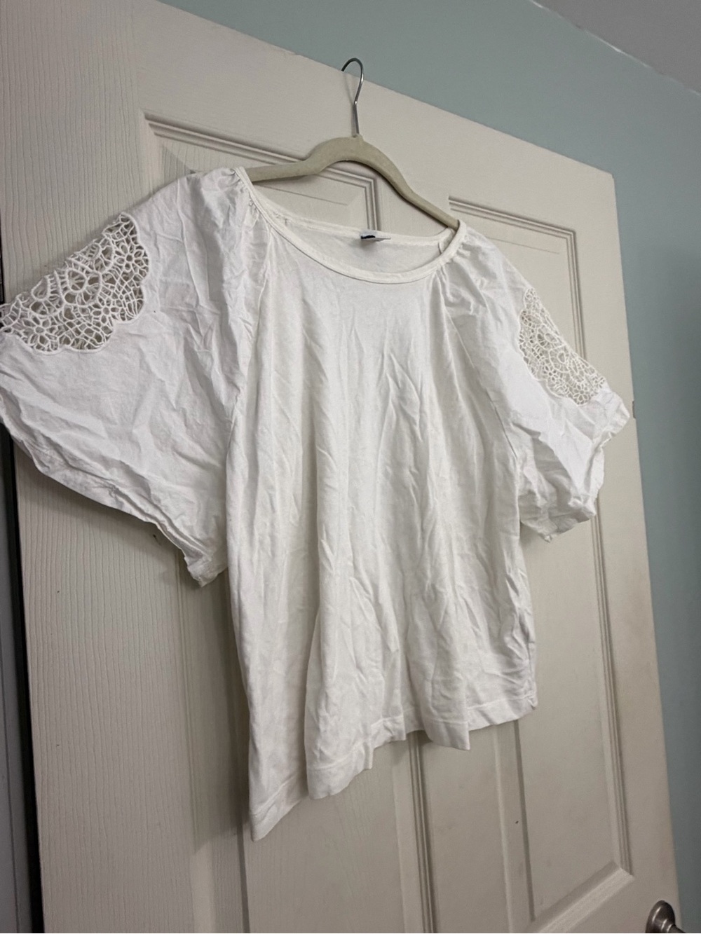 Old Navy White Short Sleeve Top with Lace Shoulder Detail